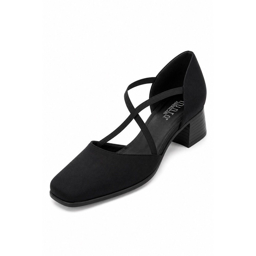 Munro American Pumps Black Cutout Elastic Strap Square Toe Block Heel 9.5 SS